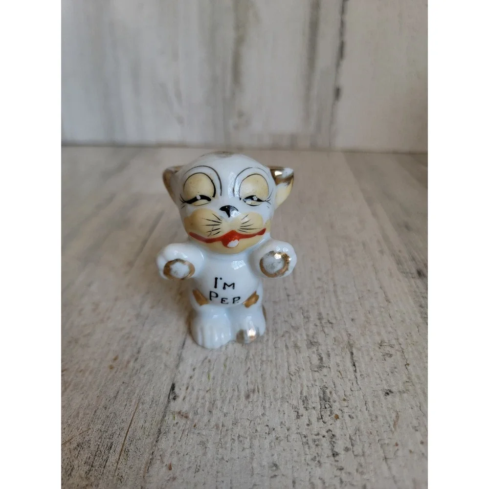 Vintage‎ japan cat I'm pep pepper shaker ceramic kitchen figure dog